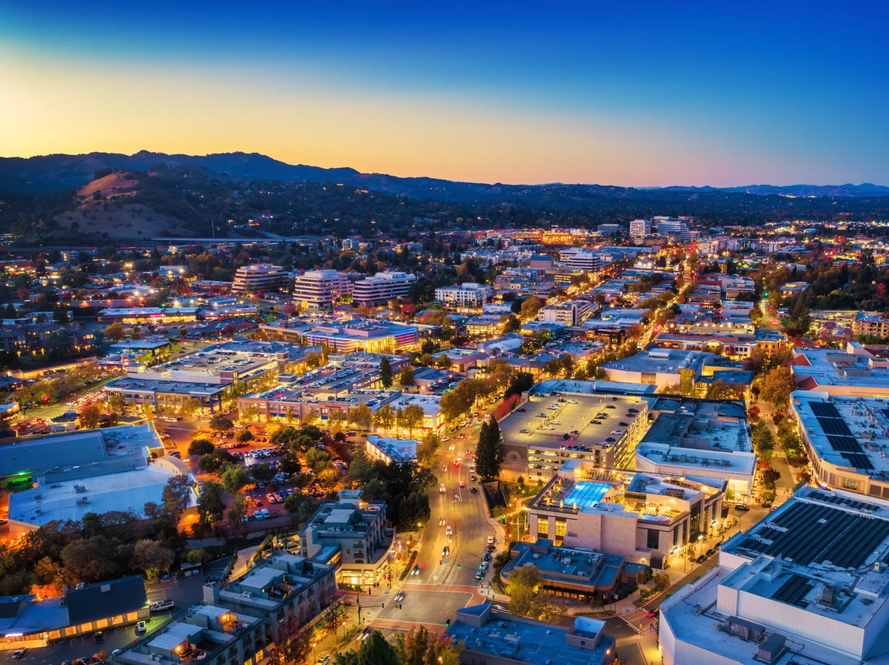 Downtown city lights at night